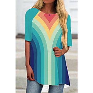 Women's T Shirt Dress Tee Dress Short Mini Dress Blue Half Sleeve Color Gradient Geometric Print Spring Summer Round Neck Casual 2021 S M L XL XXL 3XL Lightinthebox
