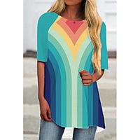 Women's T Shirt Dress Tee Dress Short Mini Dress Blue Half Sleeve Color Gradient Geometric Print Spring Summer Round Neck Casual 2021 S M L XL XXL 3XL Lightinthebox - thumbnail