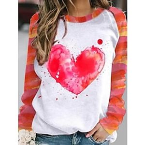 Women's Sweatshirt Pullover Heart Active Sportswear Print Red Valentine's Day Casual Round Neck Long Sleeve Top Micro-elastic Fall  Winter Lightinthebox