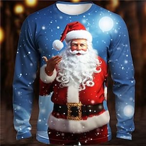 Graphic Santa Claus Fashion Designer Casual Men's 3D Print T shirt Tee Sports Outdoor Holiday Going out Christmas T shirt Black Blue Dark Blue Long Sleeve Crew Neck Shirt Spring   Fall Clothing Lightinthebox