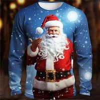 Graphic Santa Claus Fashion Designer Casual Men's 3D Print T shirt Tee Sports Outdoor Holiday Going out Christmas T shirt Black Blue Dark Blue Long Sleeve Crew Neck Shirt Spring   Fall Clothing Lightinthebox - thumbnail