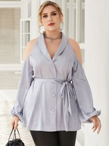 YOINS Plus Size Cold Shoulder V-neck Button Design Long Sleeves Blouse