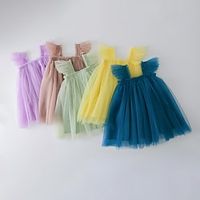 Kids Girls' Dress Solid Color Sleeveless Formal Performance Party Fashion Cute Polyester Summer Spring 2-12 Years Bright yellow Fairy Purple Light Green Lightinthebox