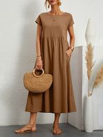 Summer Vintage Cotton And Linen Crew Neck Dress