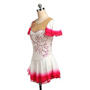 Figure Skating Dress Women's Girls' Ice Skating Dress White Patchwork Asymmetric Hem Spandex High Elasticity Training Competition Skating Wear Crystal  Rhinestone Short Sleeve Ice Skating Figure Lightinthebox