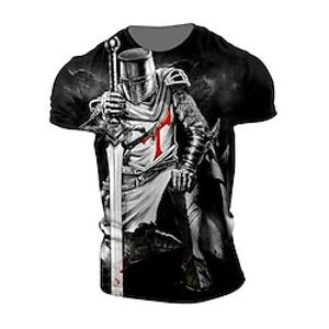 Men's Unisex T shirt Tee Templar Cross Graphic Prints Human Crew Neck Black 3D Print Outdoor Street Short Sleeve Print Clothing Apparel Vintage Sports Designer Casual Lightinthebox