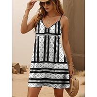 Women's Casual Dress Geometric Print V Neck Mini Dress Sleeveless Summer Lightinthebox - thumbnail