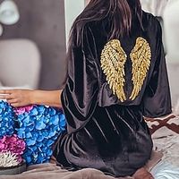 Women's Pajamas Robes Gown Nighty Pjs Pure Color Simple Comfort Home Bed Polyester V Wire Long Sleeve Spring Summer Black Lightinthebox - thumbnail