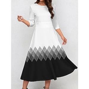 Women's Retro 1950s Vintage Dress Midi Dress Daily Date Print Ombre Crew Neck 34 Length Sleeve Slim Spring 2023 White Pink S M L XL Lightinthebox