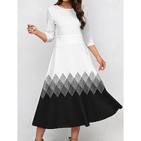 Women's Retro 1950s Vintage Dress Midi Dress Daily Date Print Ombre Crew Neck 34 Length Sleeve Slim Spring 2023 White Pink S M L XL Lightinthebox - thumbnail