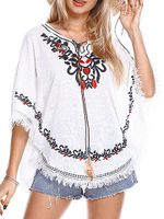 Folk Style Embroidery Tassels Patchwork Blouse