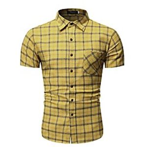 Men's Shirt non-printing Lattice Short Sleeve Casual Tops Simple Lightweight Classic Comfortable Yellow White / Work miniinthebox