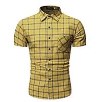 Men's Shirt non-printing Lattice Short Sleeve Casual Tops Simple Lightweight Classic Comfortable Yellow White / Work miniinthebox - thumbnail