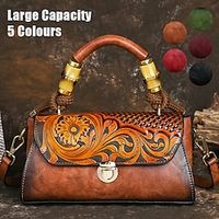 Women's Handbag Crossbody Bag Shoulder Bag Boston Bag PU Leather Party Daily Holiday Buckle Zipper Embossed Large Capacity Lightweight Durable Color Block Flower Folk Retro black Retro Brown Rich Lightinthebox - thumbnail