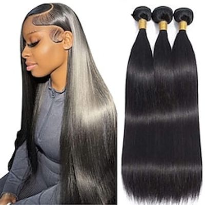 12A Grade Straight Human Hair Bundles 24 26 28 Inch Straight 3 Bundles Human Hair 100% Unprocessed Brazilian Virgin Human Hair Extensions For Women Lightinthebox