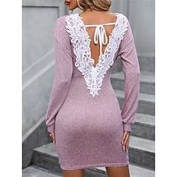 Women's Casual Dress Lace Dress Sheath Dress Mini Dress Lace Backless Valentine's Day Street Date Red Valentines Dress Streetwear V Neck Long Sleeve Regular Fit Pink Color S M L XL 2XL Size Lightinthebox - thumbnail
