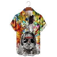 Black Girl African American Hippie Men's Shirt Daily Wear Going out Weekend Autumn  Fall Turndown Short Sleeves Yellow S, M, L 4-Way Stretch Fabric Shirt Lightinthebox - thumbnail