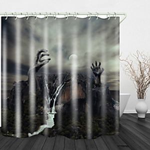 Halloween Gushan Stone Hand Digital Printing Shower Curtain English Green Leaf Digital Printing Shower Curtain Shower Curtains amp; Hooks Modern Polyester New Design miniinthebox