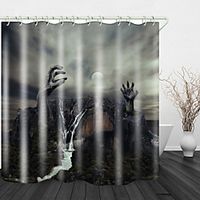 Halloween Gushan Stone Hand Digital Printing Shower Curtain English Green Leaf Digital Printing Shower Curtain Shower Curtains amp; Hooks Modern Polyester New Design miniinthebox - thumbnail