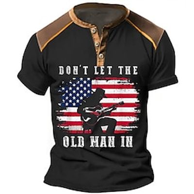 Don't Let the Old Man In American US Flag Men's Street Style 3D Print T shirt Tee Henley Shirt Sports Outdoor Holiday Going out T shirt Black Army Green Dark Blue Short Sleeve Henley Shirt Summer Lightinthebox