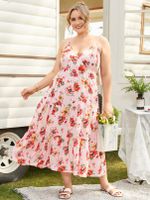 YOINS Plus Size V-neck Floral Print Elastic Strap Sleeveless Maxi Dress - thumbnail