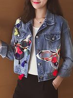 Single-breasted butterfly-embroidered denim jacket - thumbnail
