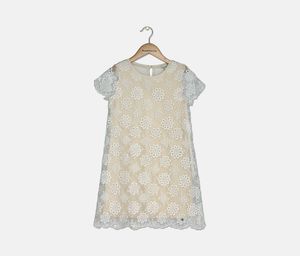 Kids Girl Floral Pattern Dress  White/Gold