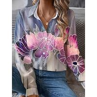 Women's Shirt Blouse Floral Pink Print Button Long Sleeve Casual Holiday Fashion Shirt Collar Regular Fit Spring   Fall Lightinthebox - thumbnail