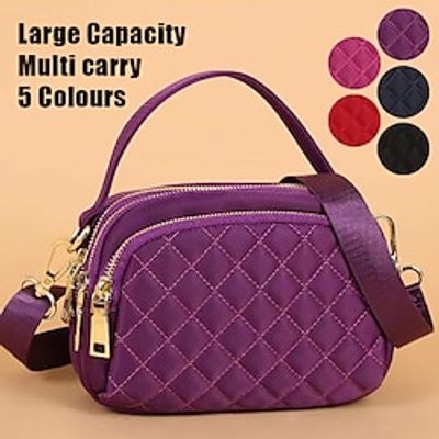 Women's Crossbody Bag Shoulder Bag Mobile Phone Bag Dome Bag Oxford Cloth Outdoor Daily Holiday Zipper Large Capacity Waterproof Lightweight Solid Color Quilted claret Deep Purple Black miniinthebox