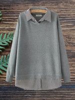 Casual Striped Stitching Long Sleeve Fake Two-Piece Sweater