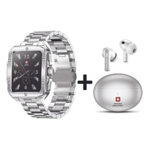 Alps 2 Stainless Steel Smart Watch with Wictor 3 Silver Wireless Earbuds