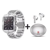 Alps 2 Stainless Steel Smart Watch with Wictor 3 Silver Wireless Earbuds - thumbnail