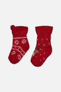 Toddlers 2 Pack Graphic Socks  Red/White