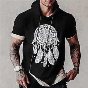 Men's Unisex Pullover Hoodie Sweatshirt Hooded Graphic Prints Feather Print Sports  Outdoor Daily Sports 3D Print Streetwear Designer Hoodies Sweatshirts  Short Sleeve Black Lightinthebox