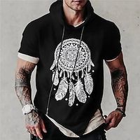 Men's Unisex Pullover Hoodie Sweatshirt Hooded Graphic Prints Feather Print Sports  Outdoor Daily Sports 3D Print Streetwear Designer Hoodies Sweatshirts  Short Sleeve Black Lightinthebox - thumbnail