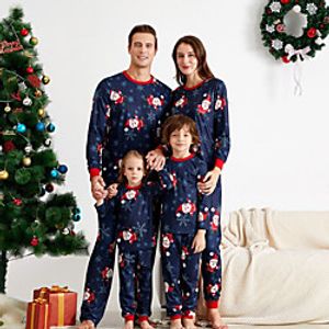 Family Look Christmas Pajamas Santa Claus Christmas pattern Print Royal Blue Long Sleeve Active Matching Outfits miniinthebox