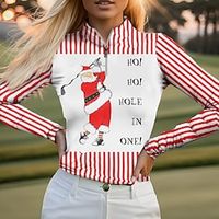 Women's Polo Shirt Christmas Golf Shirt Breathable Quick Dry Moisture Wicking Long Sleeve Golf Apparel Golf Clothes Regular Fit 1/4 Zip Stand Collar Stripes Spring Autumn Tennis Golf Pickleball miniinthebox - thumbnail