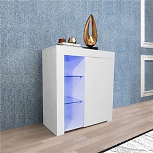 Kitchen Sideboard Cupboard White High Gloss with Blue LED Light Entryway Living Room Side Storage Cabinet Buffet with Shelves and Door for Dining Room Hallway Lightinthebox