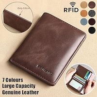 Men's Wallet Credit Card Holder Wallet Leather Outdoor Shopping Daily Large Capacity Waterproof Lightweight Solid Color Black (oil wax first layer cowhide) anti-theft brush Black (vegetable tanned miniinthebox - thumbnail