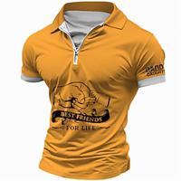 Daddy Men's Casual Print Polo Shirt Zip Polo Casual Daily Sports Father's Day Polyester Short Sleeve Turndown Polo Shirts Yellow Spring Summer S M L Micro-elastic Lapel Polo Lightinthebox