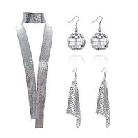 70s disco Fashionable Nightclub Earrings Metal Sequins Tassel Earrings Creative New Square Long Necklace Set Lightinthebox - thumbnail