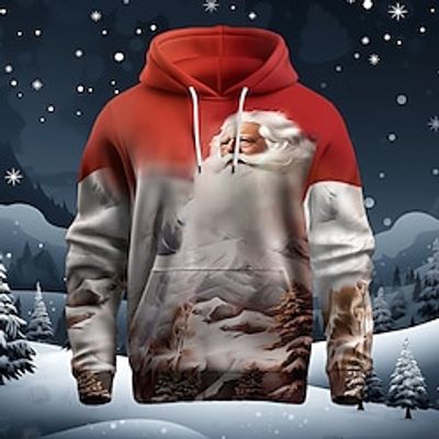 Santa Claus Christmas Pattern Fashion Daily Casual Men's 3D Print Hoodie Christmas Vacation Going out Hoodies Red Hooded Front Pocket Print Spring   Fall Designer Lightinthebox