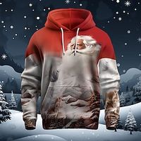 Santa Claus Christmas Pattern Fashion Daily Casual Men's 3D Print Hoodie Christmas Vacation Going out Hoodies Red Hooded Front Pocket Print Spring   Fall Designer Lightinthebox - thumbnail
