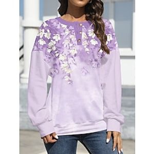Women's Sweatshirt Pullover Floral Active Fashion Print Button Pink Blue Purple Casual Going out Round Neck Long Sleeve Micro-elastic Spring Lightinthebox