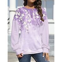 Women's Sweatshirt Pullover Floral Active Fashion Print Button Pink Blue Purple Casual Going out Round Neck Long Sleeve Micro-elastic Spring Lightinthebox - thumbnail
