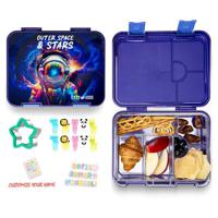 Eazy Kids 6 & 4 Convertible Bento Lunch Box With Sandwich Cutter Set - Outer Space Blue