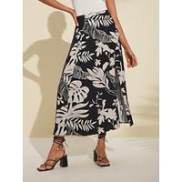 Satin Floral Print Midi Skirt