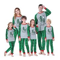 Family Christmas Pajamas Graphic Cartoon Home Print Deep Green Green Long Sleeve Mommy And Me Outfits Active Matching Outfits miniinthebox - thumbnail