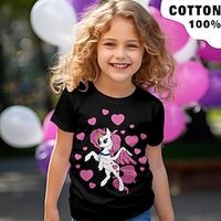 Valentines Girls' 3D Heart Unicorn Tee Shirt Short Sleeve 3D Print Summer Active Fashion Cute 100% Cotton Kids 3-12 Years Crew Neck Outdoor Casual Daily Regular Fit miniinthebox