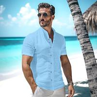 Men's Linen Shirt Shirt Button Up Shirt Summer Shirt Beach Shirt Black White Pink Short Sleeve Plain Stand Collar Summer Casual Daily Clothing Apparel Lightinthebox